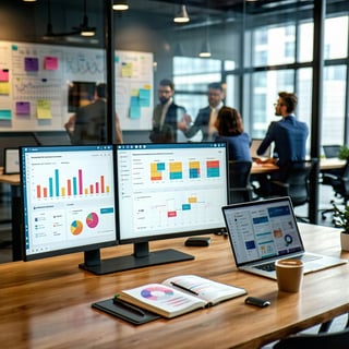 A sleek, modern office interior brimming with technology and organization-2