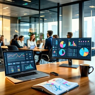 A sleek, modern office interior brimming with technology and organization-3